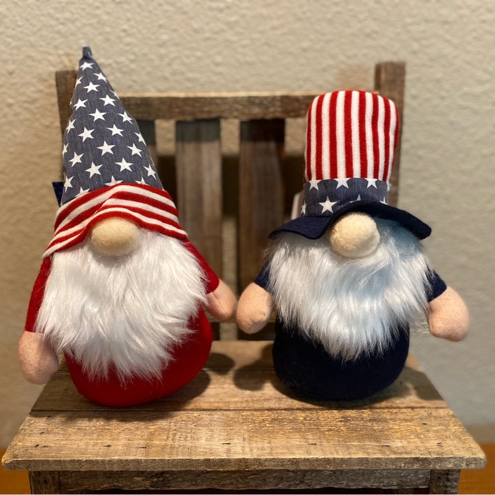 Patriotic Gnomes Set Of 2, Plush Patriotic Gnomes, Stars & Stripes Plush Gnomes